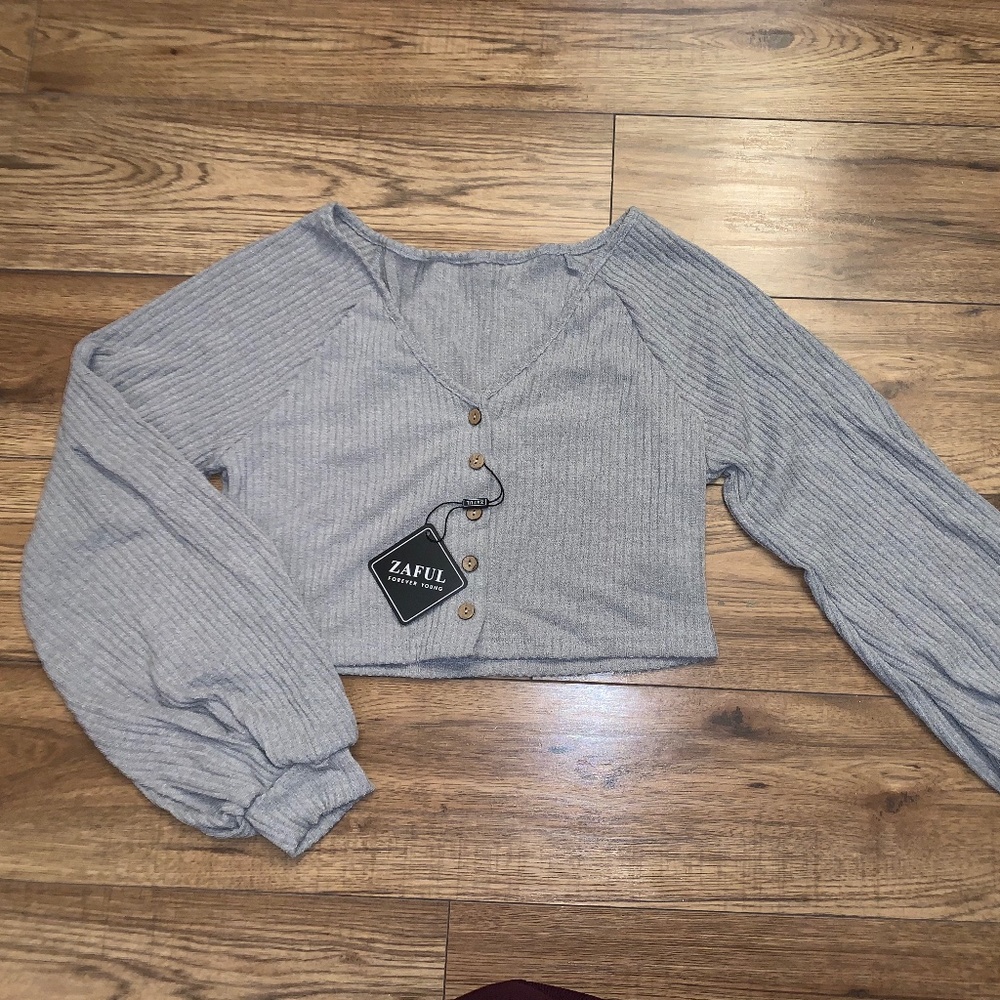 Puffy Sleeve Grey Crop Top